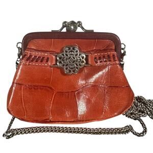 Brighton Women's Leather Kisslock Crossbody Bag Vintage Red Chain Purse mini